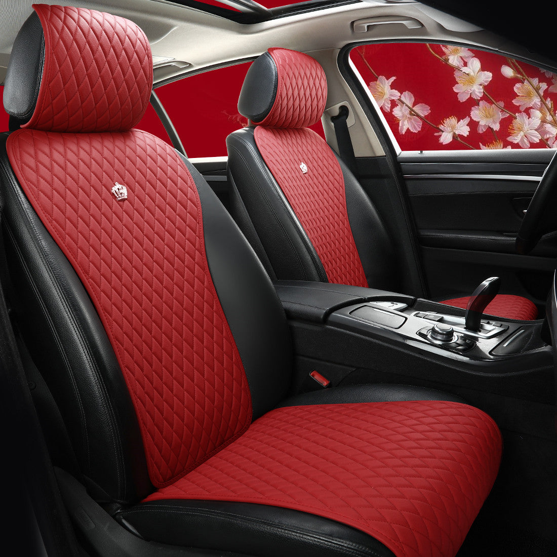Red Rain Leather Universal Car Seat Covers with Crown 2/3 Covered