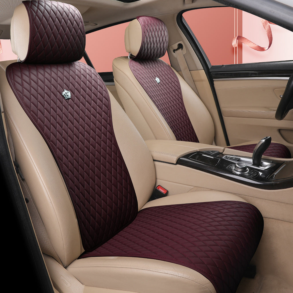 Red Rain Leather Universal Car Seat Covers with Crown 2/3 Covered