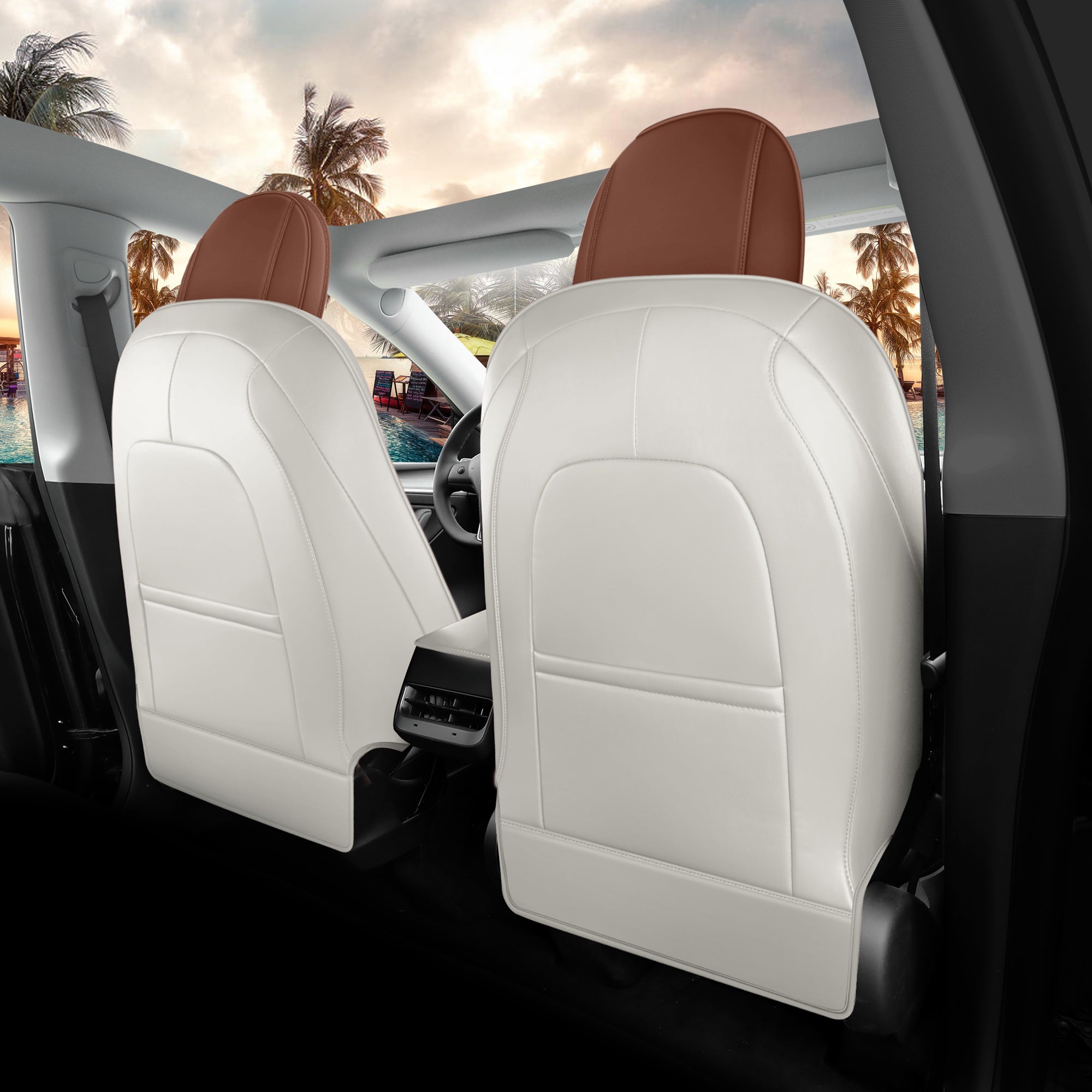 Red Rain Leather Car Seat Cushion Cover Customized Fit for 2020-2024 Tesla Model Y Secondary image