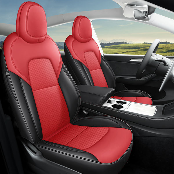 Red Rain Leather Car Seat Cushion Cover Customized Fit for 2020-2024 Tesla Model Y Airbag Compatible