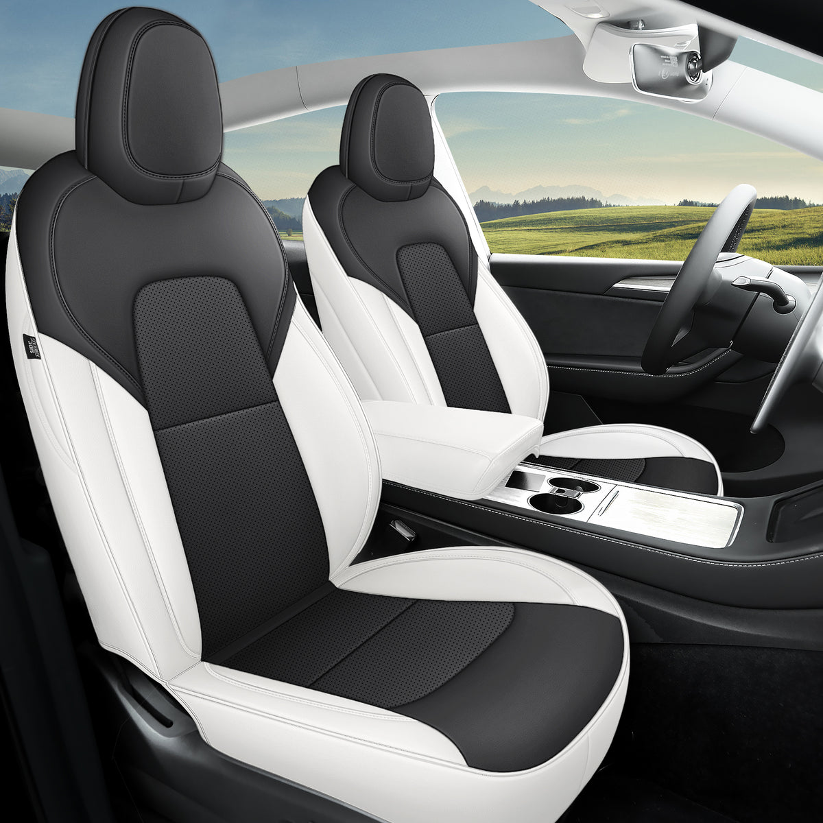 Red Rain Leather Car Seat Cushion Cover Customized Fit for 2020-2024 Tesla Model Y Airbag Compatible