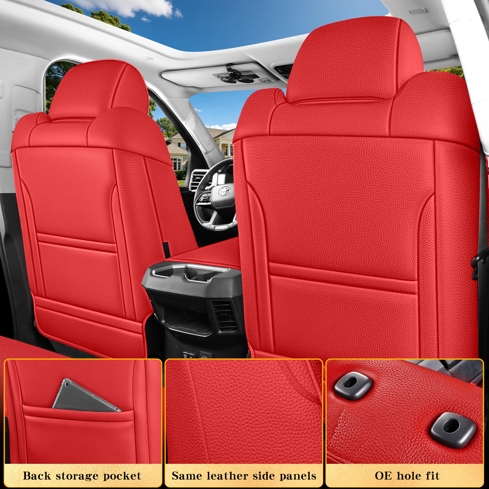 Red Rain Custom Fit for Toyota Tundra Seat Cover 2014-2021 CrewMax with Premium Leather Secondary image