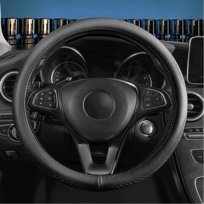 Red Rain Cowhide Steering Wheel Covers Genuine Leather Car Steering Wheel Cover Protector Universal 15inch