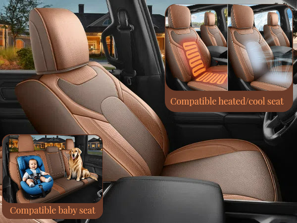 Red Rain Luxury Leather Car Seat Cover for Dodge Ram 1500 2019 to 2026 Crew, Mega Cab with Flat Bench