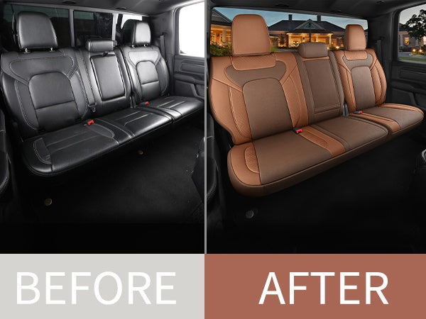 Red Rain Luxury Leather Car Seat Cover for Dodge Ram 1500 2019 to 2026 Crew, Mega Cab with Flat Bench