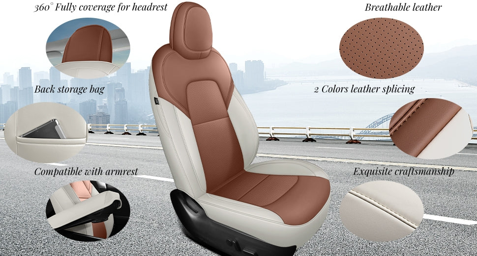 Red Rain Leather Car Seat Cushion Cover Customized Fit for 2020-2024 Tesla Model Y Airbag Compatible Imagen secundaria del producto