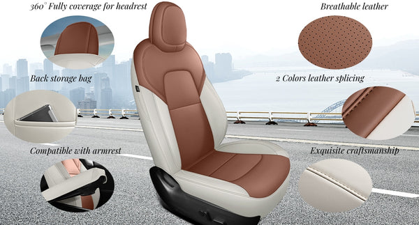 Red Rain Leather Car Seat Cushion Cover Customized Fit for 2020-2024 Tesla Model Y Airbag Compatible
