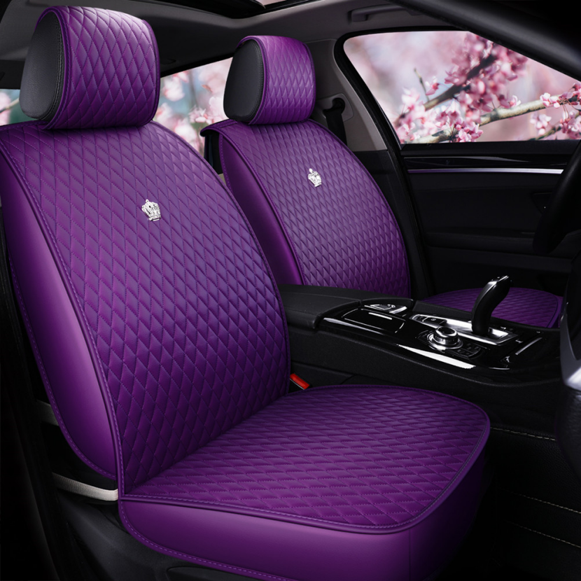 Red Rain Universal Leather Car Seat Cover Full Set with Crown Full Coverage