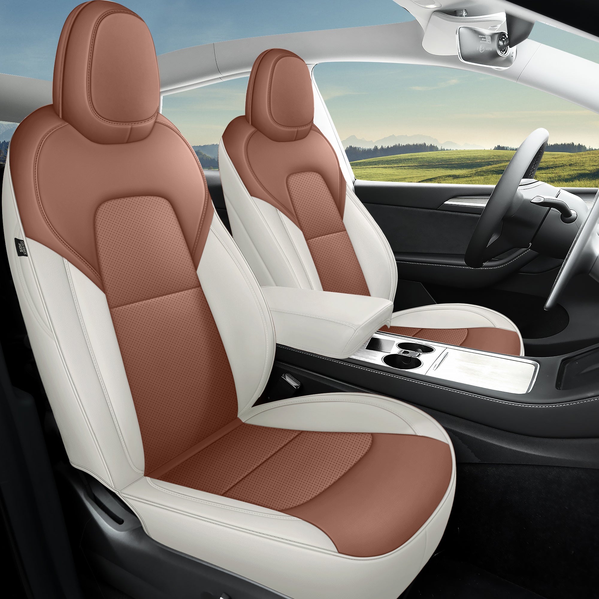 Red Rain Leather Car Seat Cushion Cover Customized Fit for 2020-2024 Tesla Model Y Airbag Compatible Imagen principal del producto