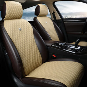 Beige Auto Seat Protector Leather Universal Seat Cushion Covers with Crown 2/3 Covered