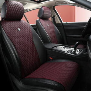 Wine Red Seat Covers Faux Leather Universal Seat Covers for Cars with Crown 2/3 Covered