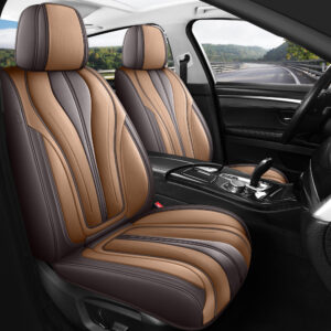 Universal Seat Covers for Cars Brown and Orange Full Set Waterproof Leather Full Coverage