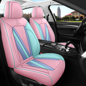 Universal Leather Auto Seat Covers Pink and Blue Full Set Full Coverage 5 Seater