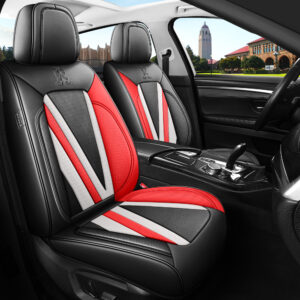 Universal Leather Auto Seat Covers Black and Red Full Set Full Coverage