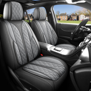 Black and Gray Universal Leather Car Seat Protector Full Set Full Coverage