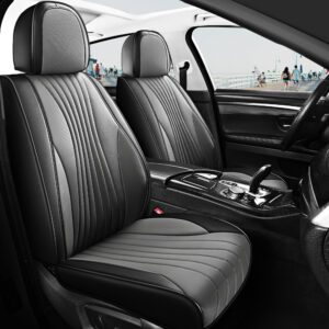Black and Grey Universal Auto Seat Cushion Cover Leather Full Set 5 Seater