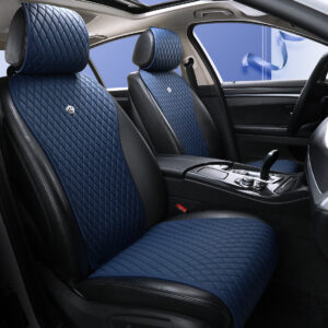 Blue Car Seat Cover with Crown Universal Leather Seat Cover for 5 Seater 2/3 Covered