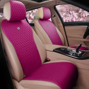 Rose Pink Leather Universal Auto Seat Covers with Crown Full Set 2/3 Covered