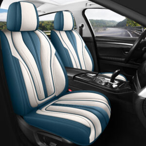 Universal Seat Covers for Cars Blue and White Full Set Waterproof Leather Full Coverage