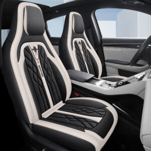Black and White Car Seat Cover with Softy Head Pillows Leather Integrated Seat Cover