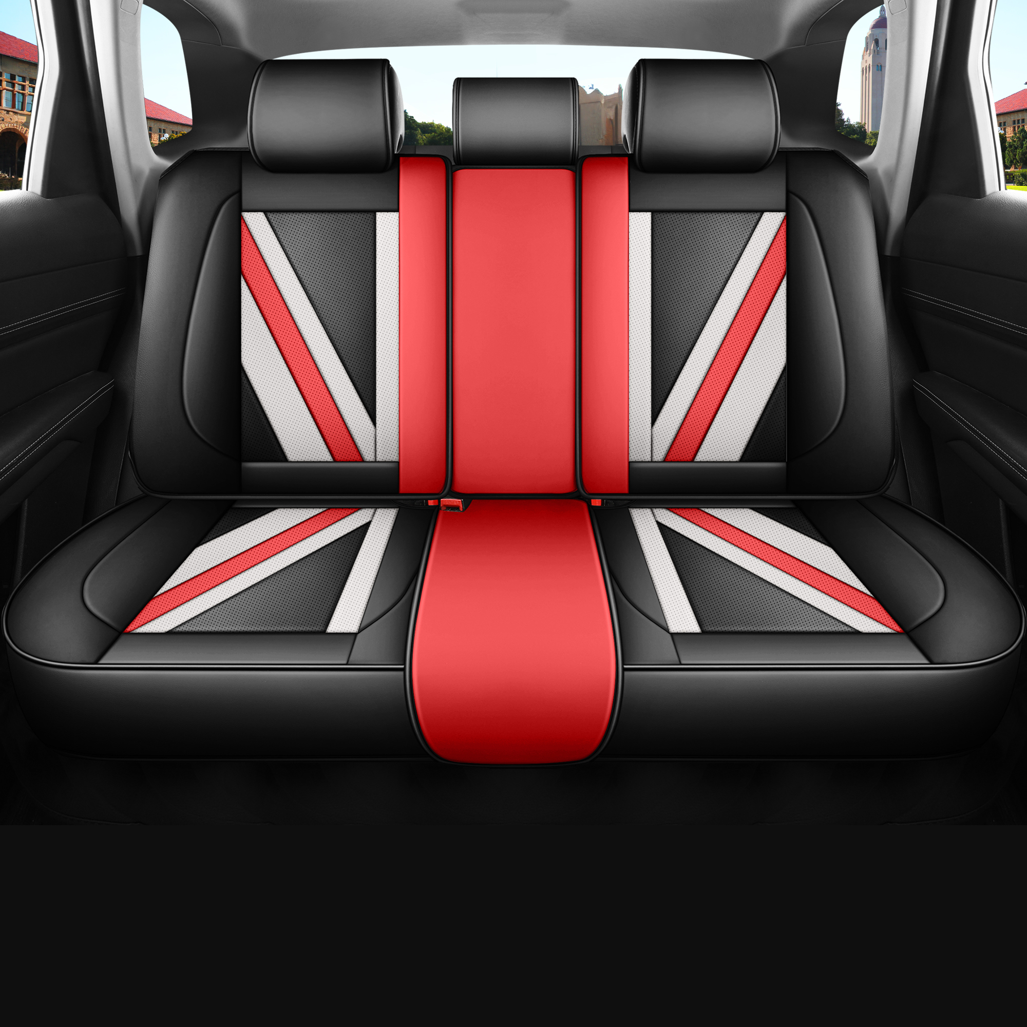 Universal Leather Auto Seat Covers Black and Red Full Set Full Coverage - Image 2