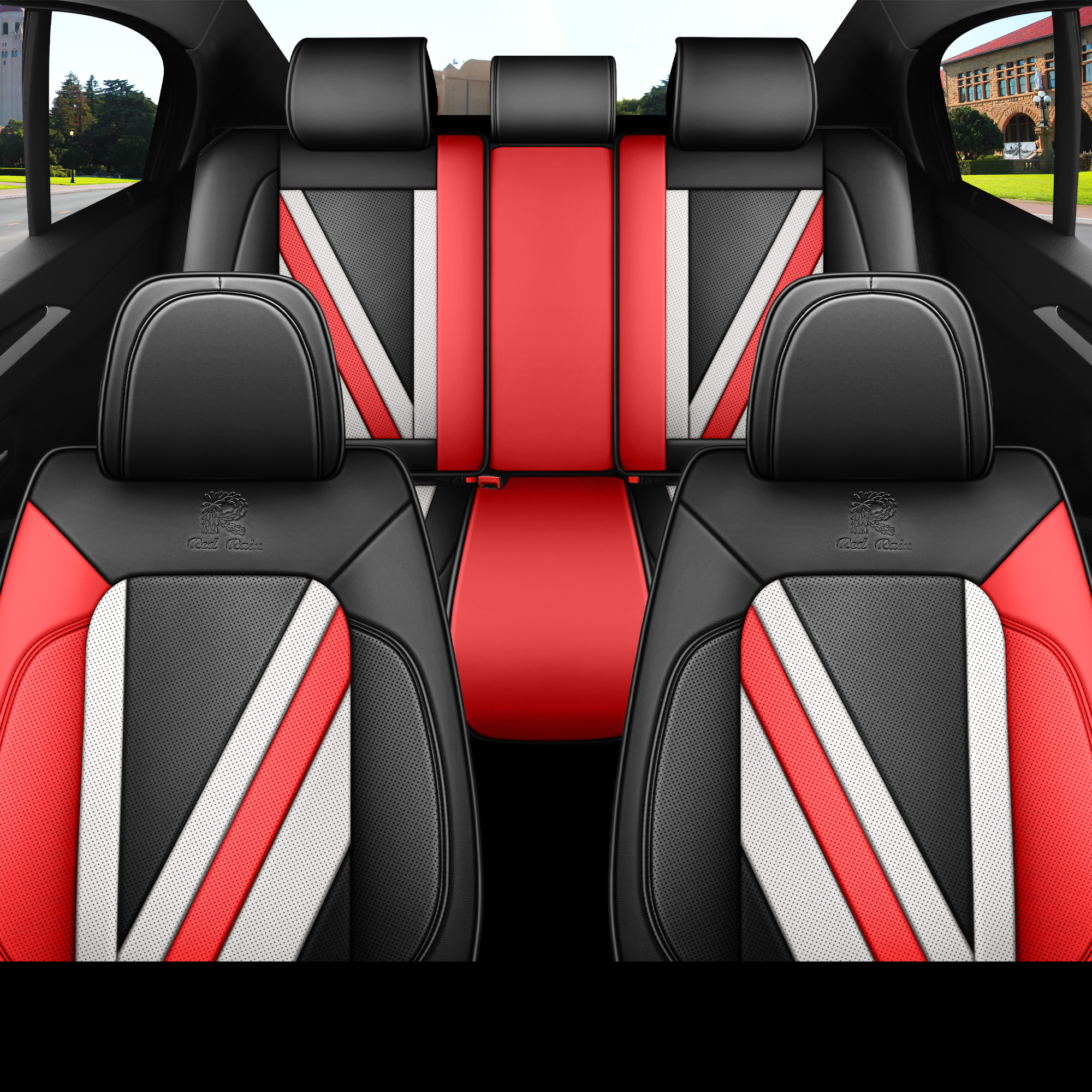 Universal Leather Auto Seat Covers Black and Red Full Set Full Coverage - Image 3