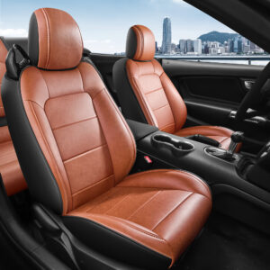 Customized Fit Ford Mustang  Convertible Seat Cover 2015-2026 Brown+Black Car Seat Cover Fully Covered Airbag Compatible Waterproof Car Seat Protector