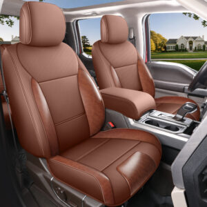 Custom Fit for Ford F150 Super Crew/Crew Cab 2015-2025 XL XLT STX Brown and Orange Leather Car Seat Cover Full Set