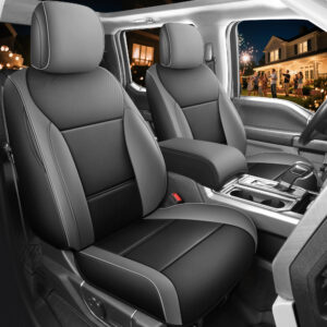 Custom Fit for Ford F150 Super Crew/Crew Cab 2015-2025 XL XLT STX Black and Gray Leather Seat Cover Full Set