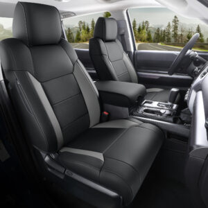 Custom Fit for Toyota Tundra 2014-2021 Crewmax Cab SR, SR5, Limited, Platinum,1794 Edition TRD Pro Pickup Trucks Seat Cover Black And Gray  Leather  Seat Cover Full Set