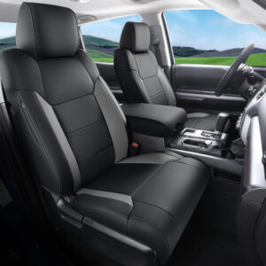 Custom Fit for Toyota Tundra Seat Cover Custom Fit 2022 2023 2024 2025 2026 Crewmax/Double Cab SR SR5 Limited Platinum 1794 Edition TRD Pro Pickup Trucks with Rear armrestr Black And Gray  Leather  Seat Cover Full Set