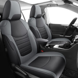 Custom Fit for 2019-2025 Toyota RAV4 Hybrid Black and Gray Leather RAV4 Seat Cover