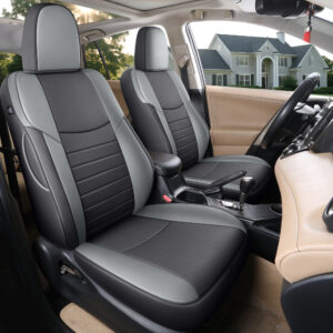 Custom Fit for 2014-2018 Toyota RAV4 Black and Gray Leather Auto Seat Protector Full Set