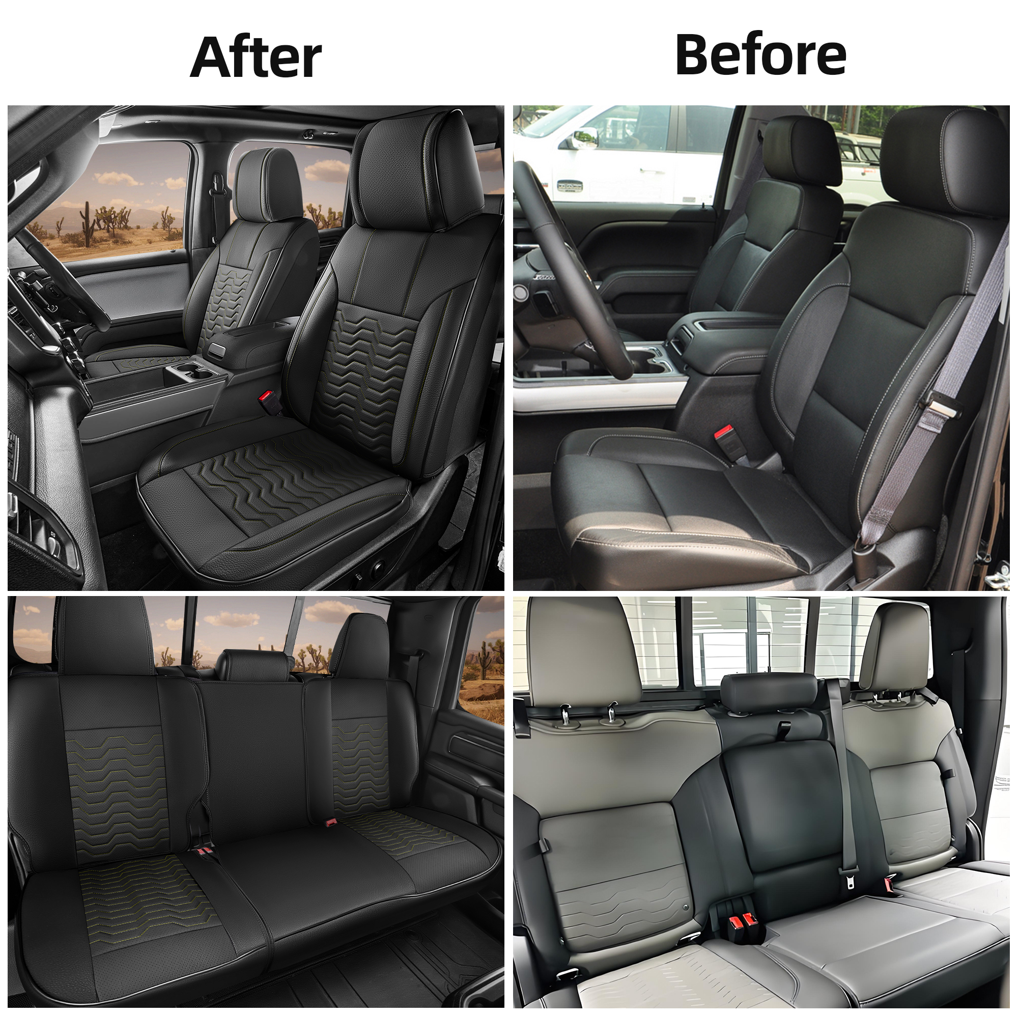 Black Leather Seat Cover for Chevy Silverado 2014-2018 1500 2500 3500 Crew Cab Double Cab LT LZ LTZ Z71 Duramax High Country/GMC Sierra 2007-2019 - Image 6