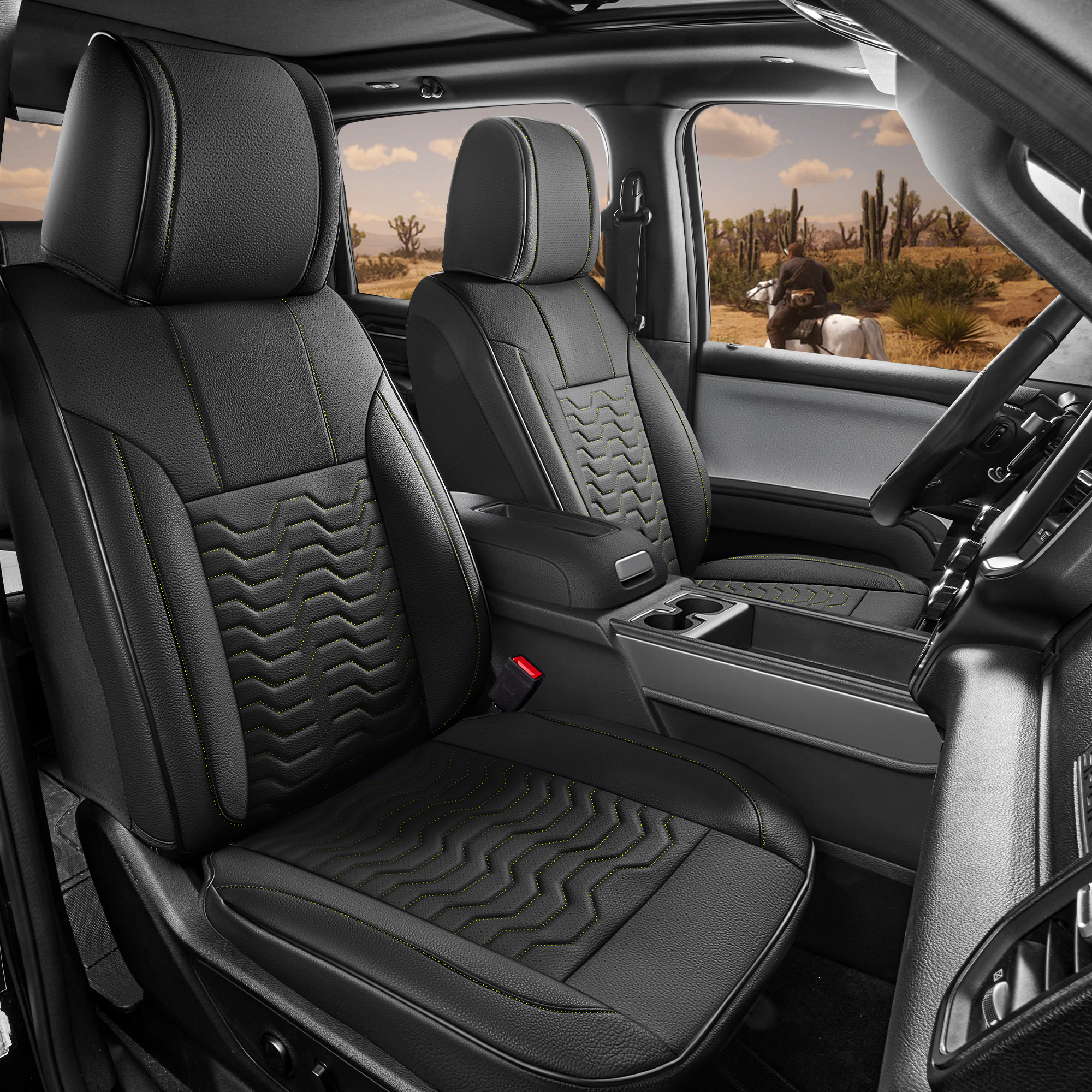 Black Leather Seat Cover for Chevy Silverado 2014-2018 1500 2500 3500 Crew Cab Double Cab LT LZ LTZ Z71 Duramax High Country/GMC Sierra 2007-2019