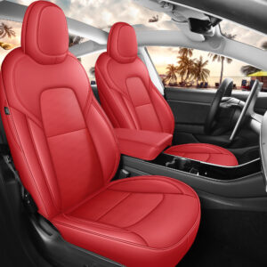 Customized Fit for Tesla Model 3 2017 2018 2019 2020 2021 2022 2023 Red Car Seat Cover Waterproof Nappa Leather Seat Cover Full Set