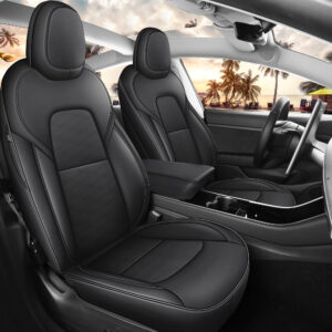 Customized Fit for Tesla Model 3 2017 2018 2019 2020 2021 2022 2023 Black Car Seat Cover Waterproof Nappa Leather Seat Cover Full Set
