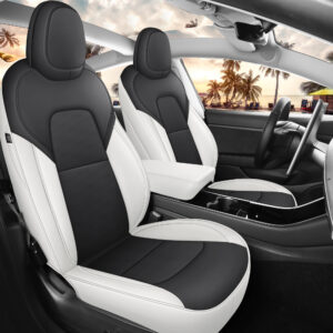 Customized Fit for Tesla Model 3 2017 2018 2019 2020 2021 2022 2023 Black and White Car Seat Cover Waterproof Nappa Leather Seat Cover Full Set