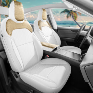 Customized Fit esla Model Y Juniper Seat Cover 2025 2026 Crocodile Skin Golden+White Seat Cover Crocodile And Nappa Leather Car Seat Covers Seat Full Set
