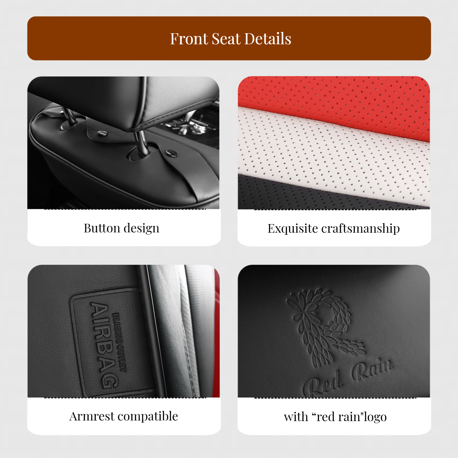 Universal Leather Auto Seat Covers Black and Red Full Set Full Coverage - Image 6