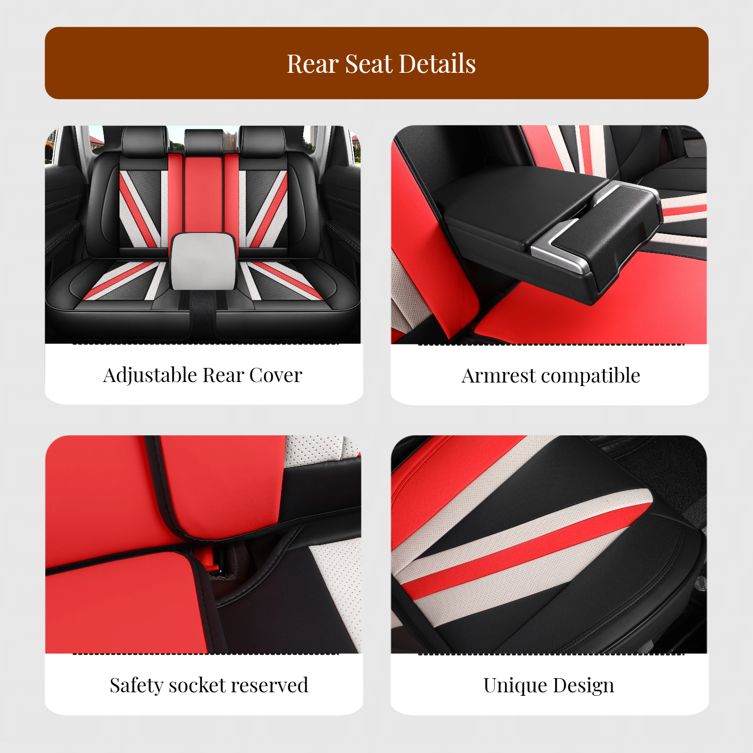 Universal Leather Auto Seat Covers Black and Red Full Set Full Coverage - Image 7