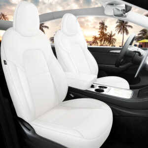 Customized Fit Tesla Model Y Seat Cover 2020 2021 2022 2023 2024 White Seat Cover Nappa Leather Car Interior Seat Airbag Compatible Cushion Cover Full Set