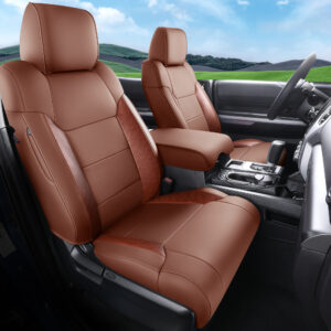 Custom Fit for Toyota Tundra 2014-2021 Crewmax Cab SR, SR5, Limited, Platinum,1794 Edition TRD Pro Pickup Trucks Seat Cover Brown Leather  Seat Cover 14Pcs Nappa Leather Seat Cushion Protector Full Set