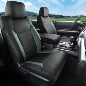 Custom Fit for Toyota Tundra 2014-2021 Crewmax Cab SR, SR5, Limited, Platinum,1794 Edition TRD Pro Pickup Trucks Seat Cover Green And Black Leather  Seat Cover Full Set