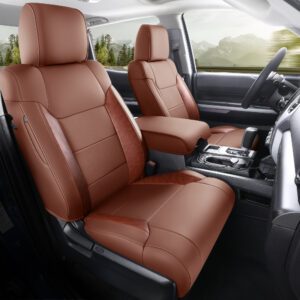 Custom Fit for Toyota Tundra 2022 2023 2024 2025 2026 CrewMax/Double Cab SR, SR5, Limited, Platinum,1794 Edition TRD Pro Pickup Trucks with Rear armrest Brown Leather  Seat Cover Full Set