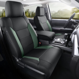 Custom Fit for Toyota Tundra Seat Cover Custom Fit 2022 2023 2024 2025 2026 Crewmax/Double Cab SR SR5 Limited Platinum 1794 Edition TRD Pro Pickup Trucks with Rear armrest Green And Black Leather  Seat Cover Full Set