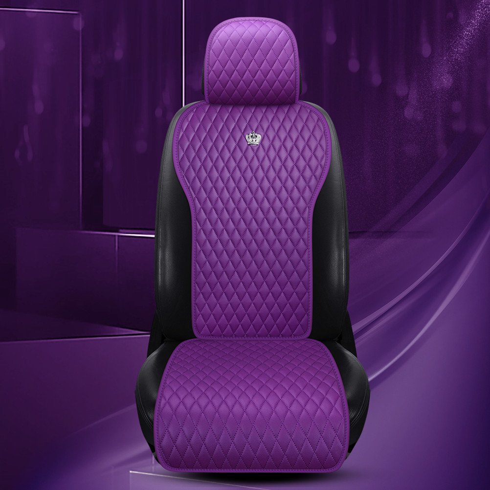 Purple Leather Universal Auto Seat Covers with Crown Full Set 2/3 Covered - Image 3