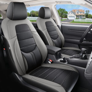 Customized Fit for Honda CRV 2017-2022 EX,EX-L,LX,LX AWD,Sport,Special Edition,Touring&Hybrid Black+Gray Leather Car Seat Cover Waterproof Seat Protect Full Set