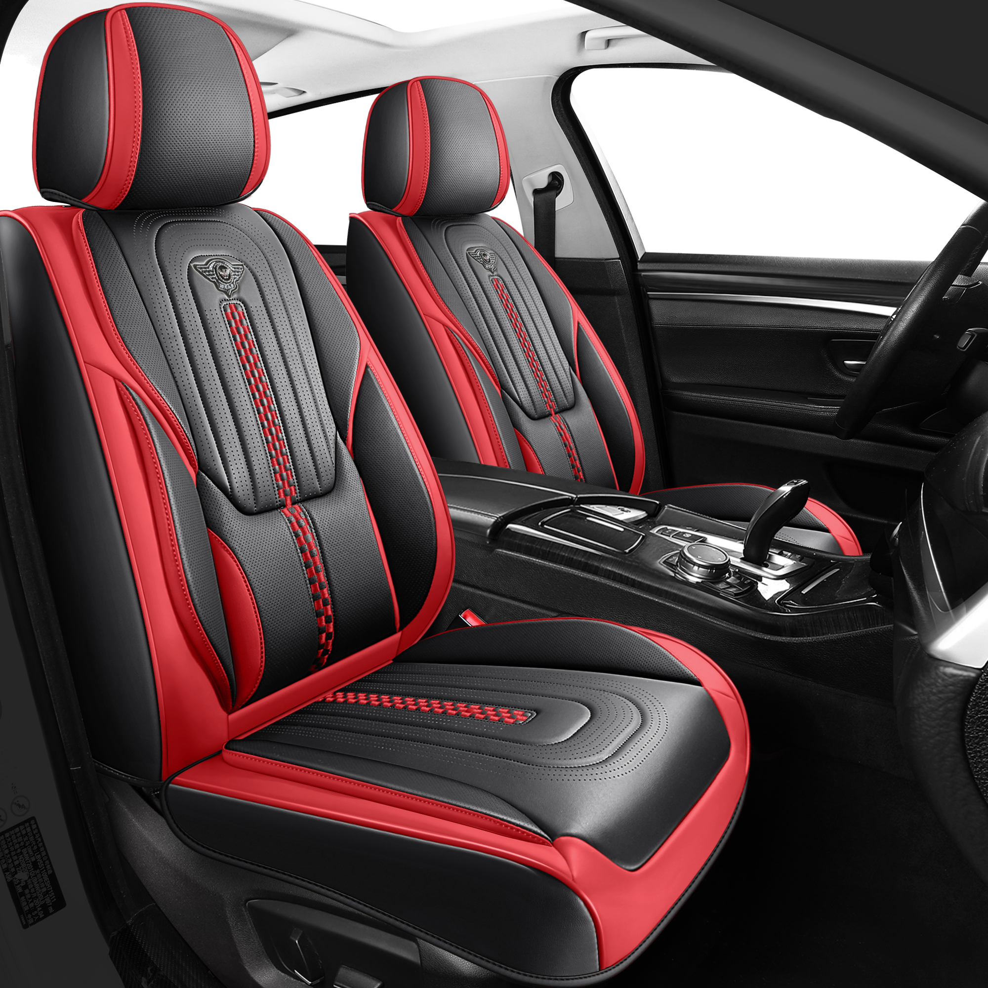 Leather Seat Cover for Cars with Lumbar Support Black and Red Universal Seat Protector Full Set - Image 2