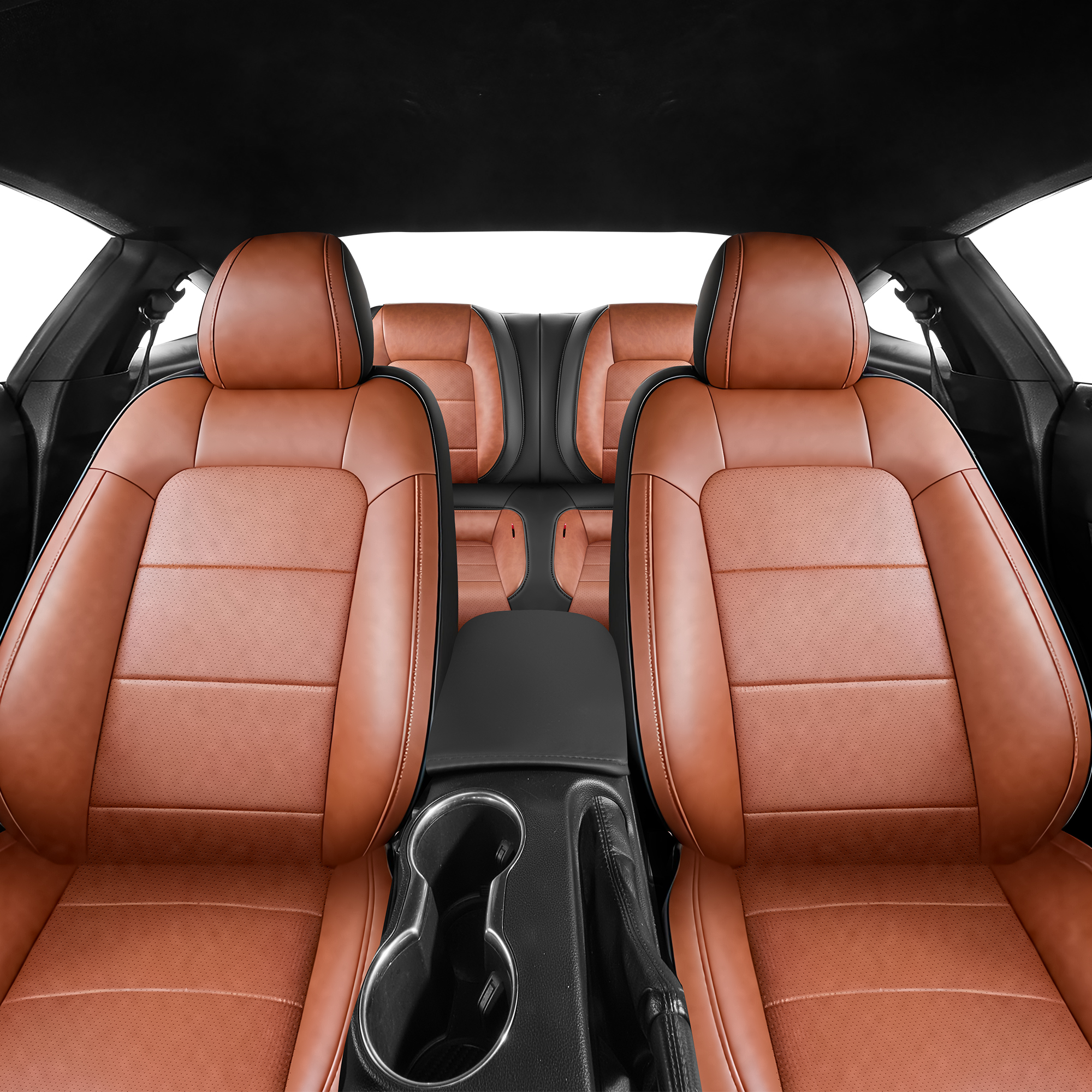 Customized Fit Ford Mustang Coupe Hardtop 2015-2026 Brown+Black Car Seat Cover Airbag Compatible Waterproof Leather Car Seat Protector - Image 3